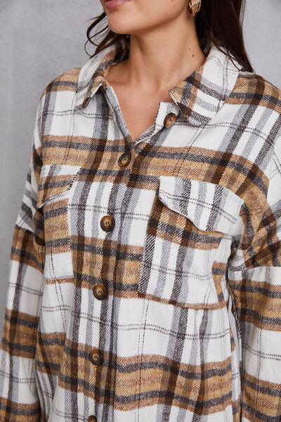 Plaid Button Up Dropped Shoulder Outerwear - Immenzive