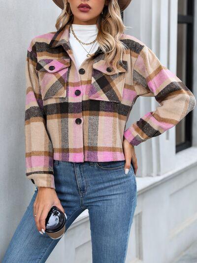 Plaid Button Up Jacket with Pockets - Immenzive