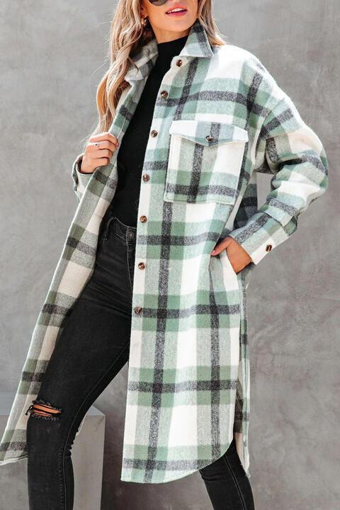 Plaid Collared Button Down Coat - Immenzive