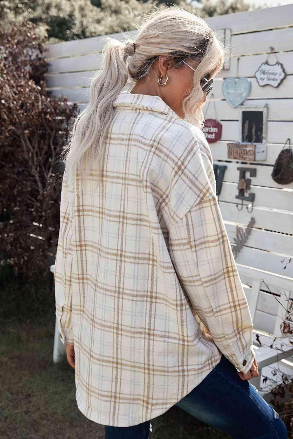 Plaid Curved Hem Dropped Shoulder Longline Shirt Jacket - Immenzive