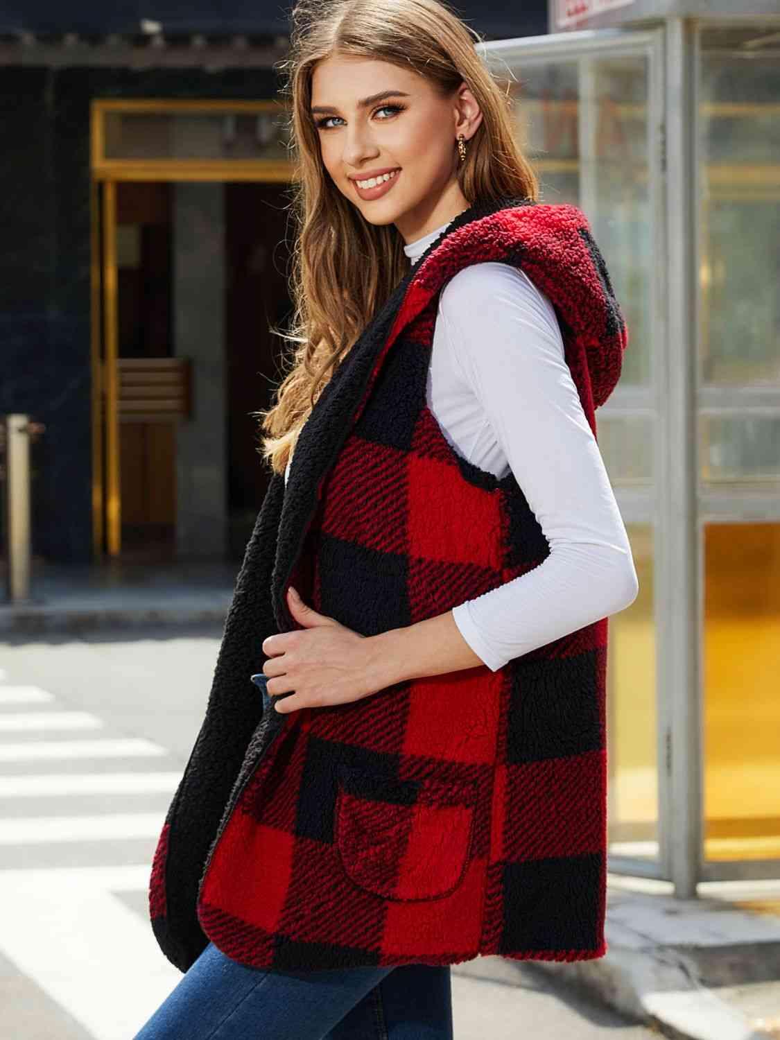 Plaid Hooded Vest - Immenzive