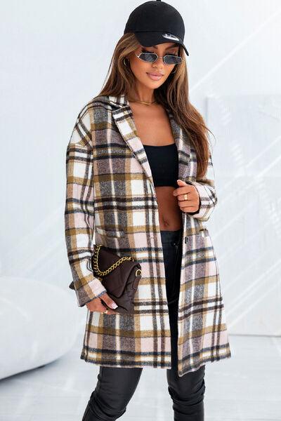 Plaid Longline Jacket with Pockets - Immenzive