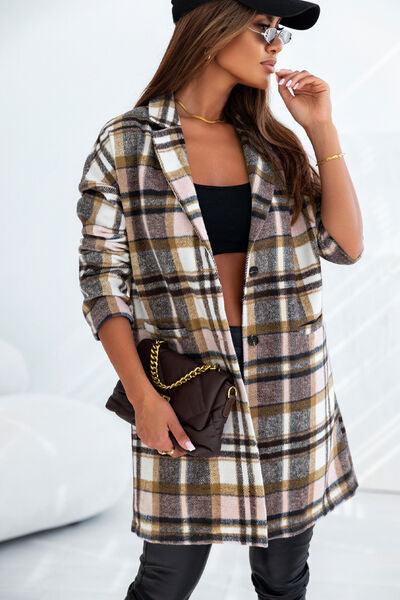 Plaid Longline Jacket with Pockets - Immenzive