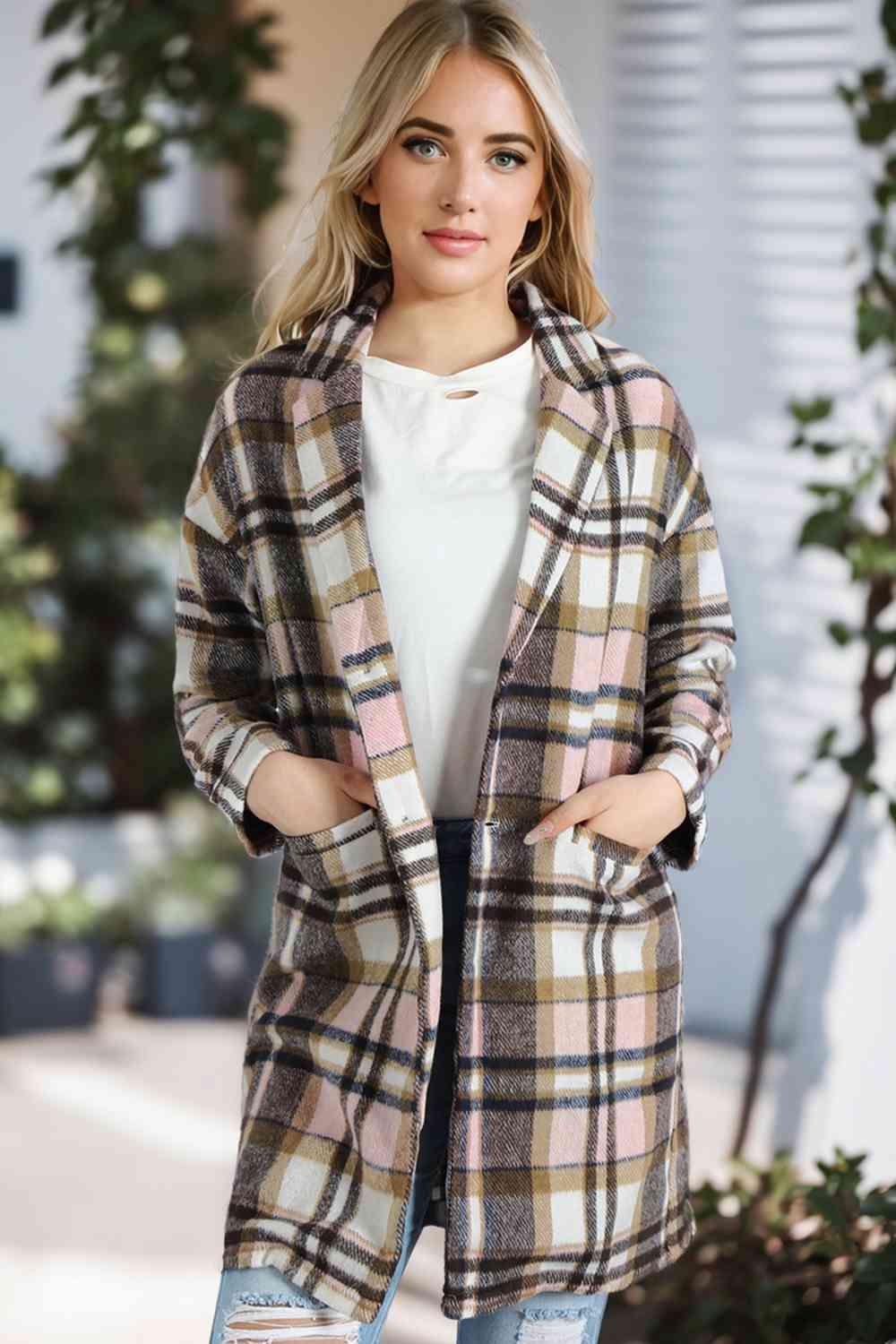 Plaid Longline Jacket with Pockets - Immenzive