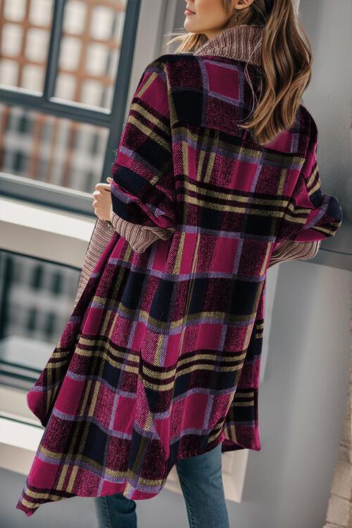 Plaid Open Front Long Sleeve Cardigan - Immenzive