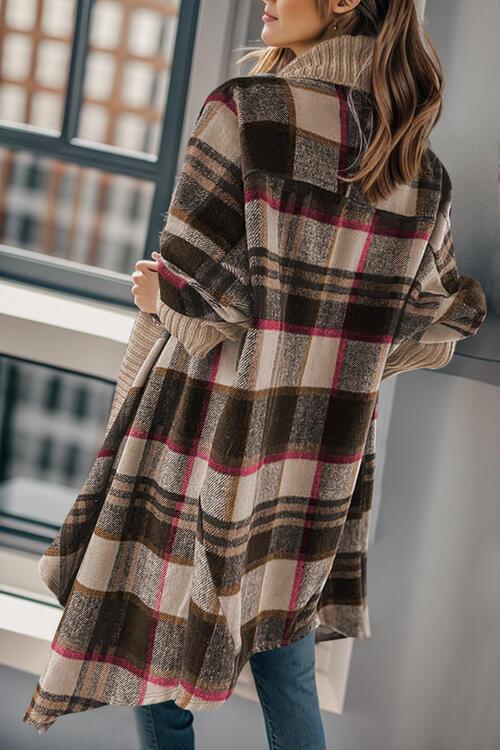 Plaid Open Front Long Sleeve Cardigan - Immenzive