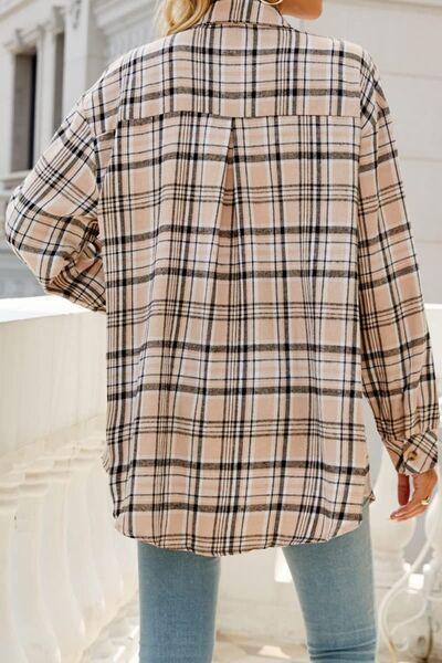 Plaid Pocketed Button Up Long Sleeve Shirt - Immenzive