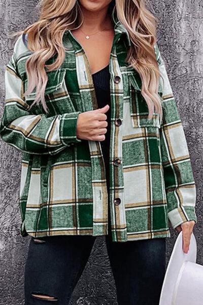 Plaid Pocketed Dropped Shoulder Coat - Immenzive