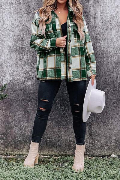 Plaid Pocketed Dropped Shoulder Coat - Immenzive