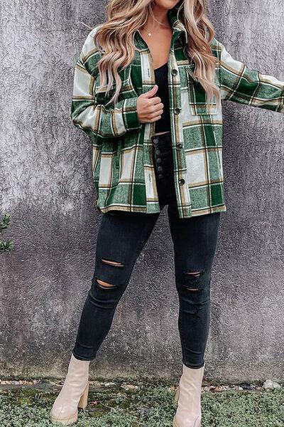 Plaid Pocketed Dropped Shoulder Coat - Immenzive