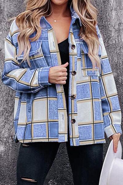 Plaid Pocketed Dropped Shoulder Coat - Immenzive