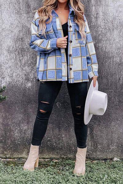 Plaid Pocketed Dropped Shoulder Coat - Immenzive