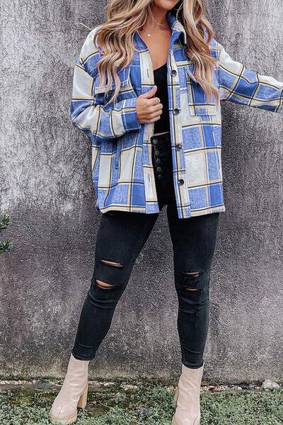 Plaid Pocketed Dropped Shoulder Coat - Immenzive