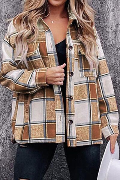 Plaid Pocketed Dropped Shoulder Coat - Immenzive