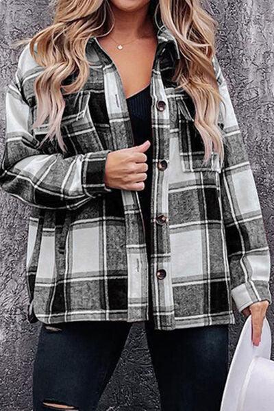 Plaid Pocketed Dropped Shoulder Coat - Immenzive