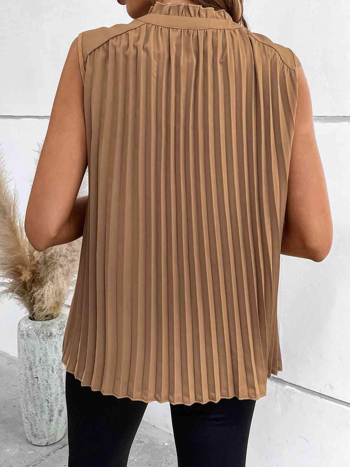 Pleated Tie Neck Tank Top - Immenzive