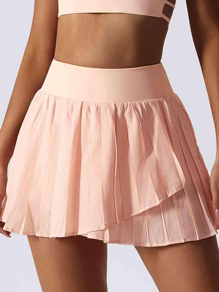 Pleated Wide Waistband Sports Skirt - Immenzive