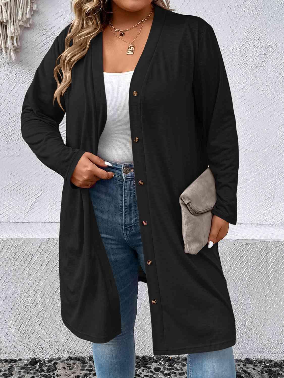 Plus Size Button Down Longline Cardigan - Immenzive