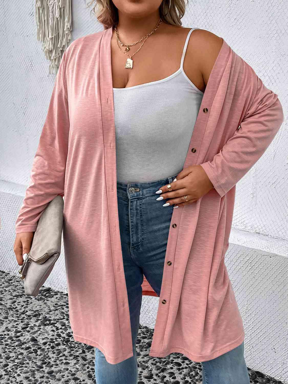 Plus Size Button Down Longline Cardigan - Immenzive