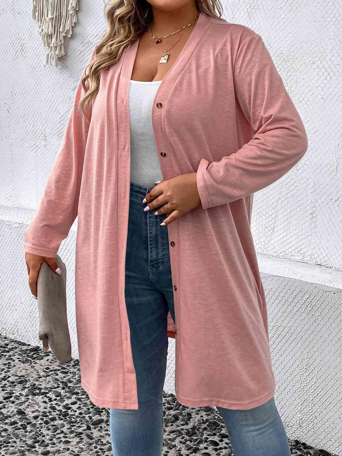 Plus Size Button Down Longline Cardigan - Immenzive