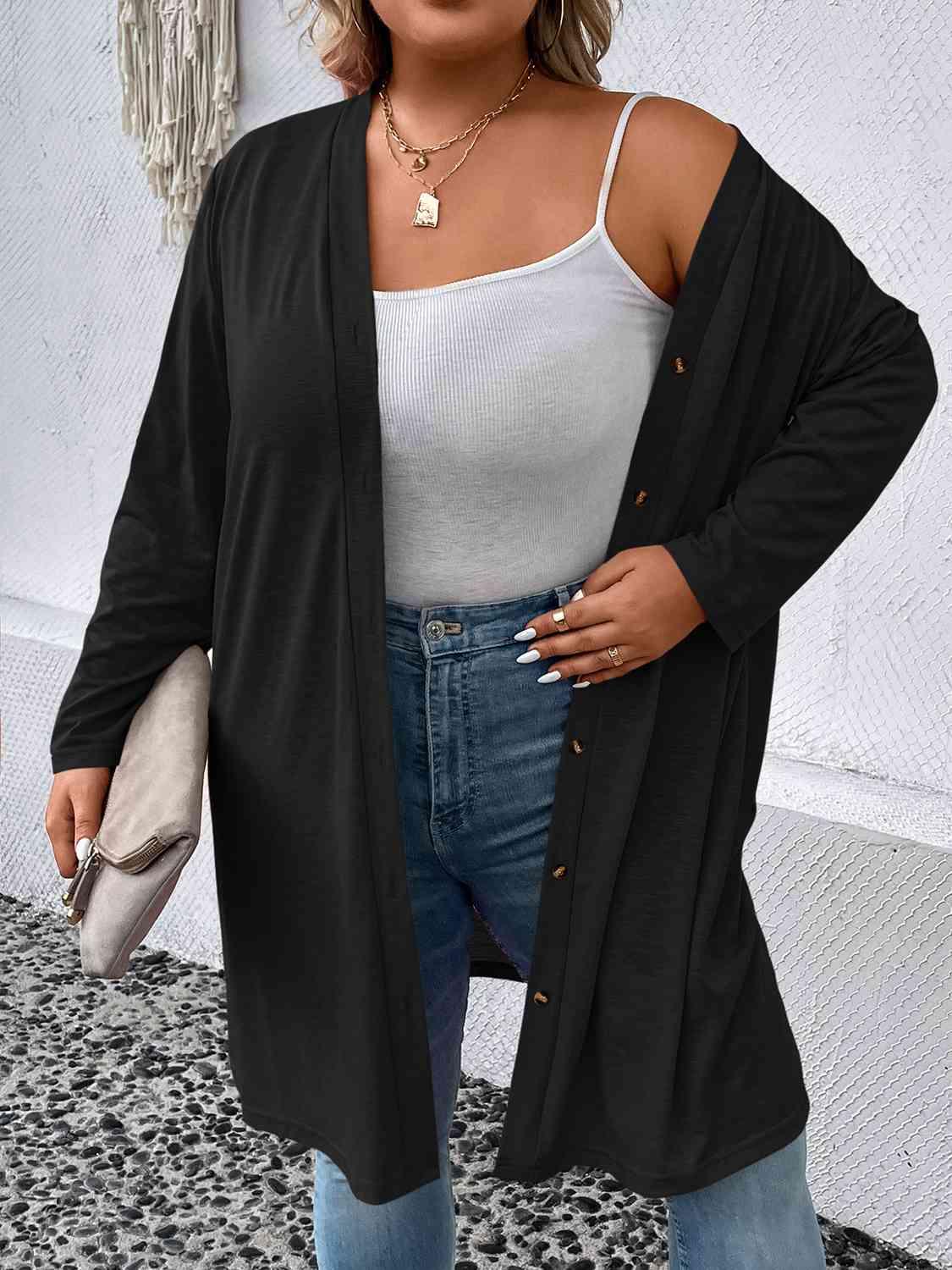 Plus Size Button Down Longline Cardigan - Immenzive