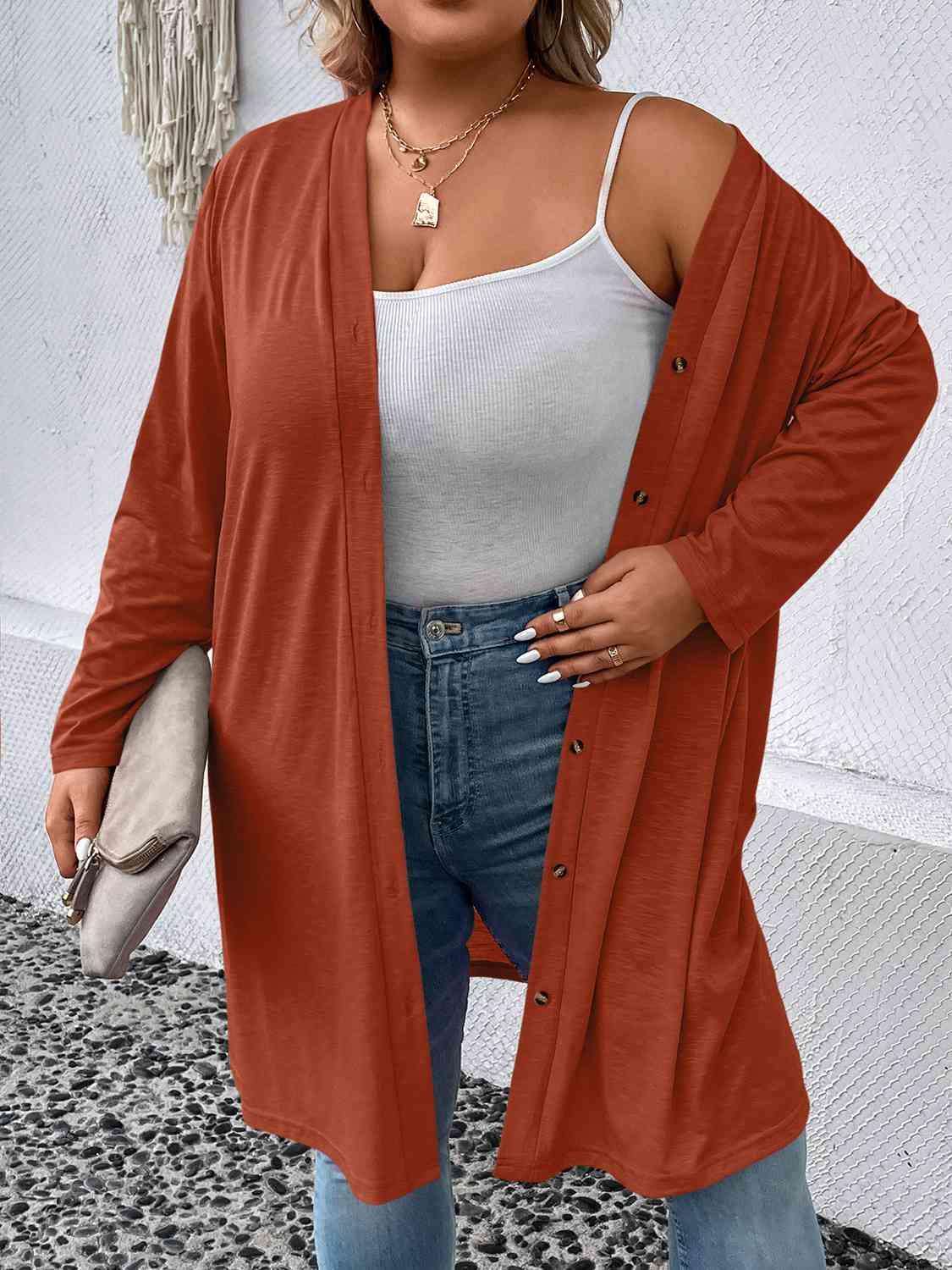 Plus Size Button Down Longline Cardigan - Immenzive