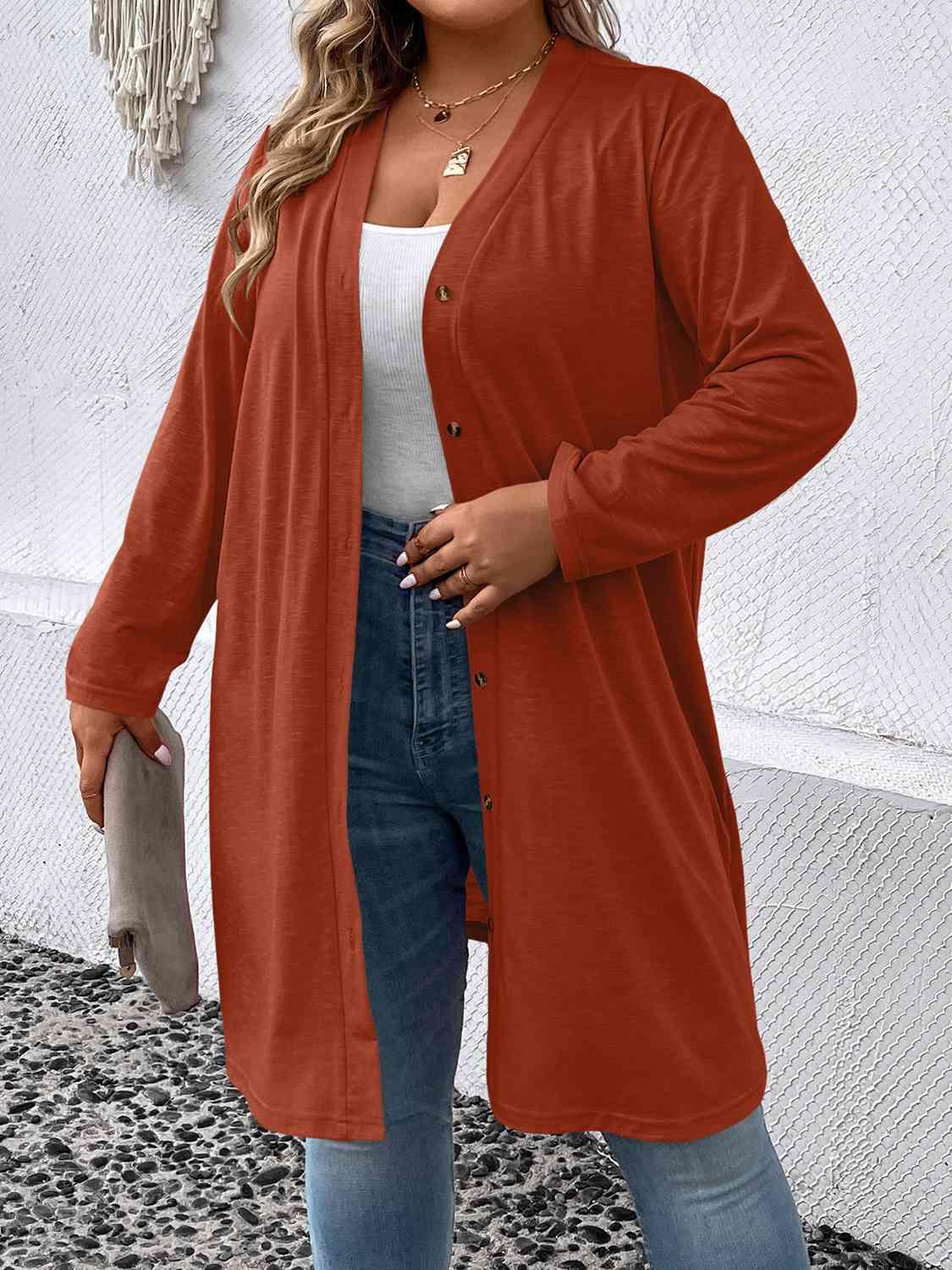 Plus Size Button Down Longline Cardigan - Immenzive