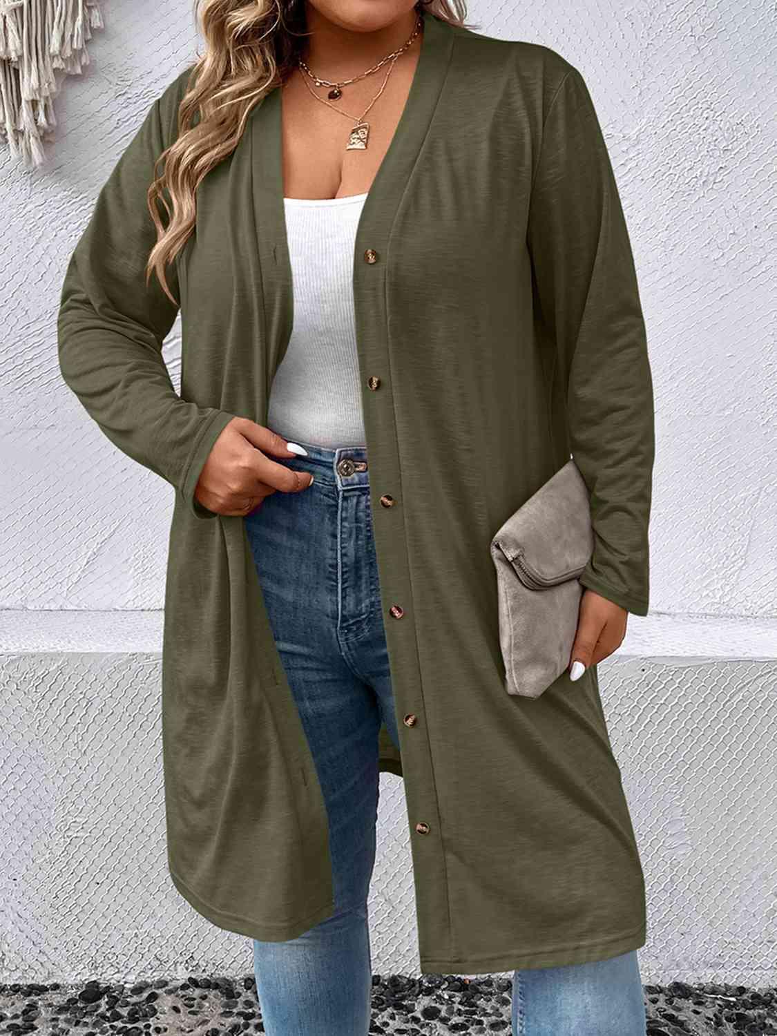 Plus Size Button Down Longline Cardigan - Immenzive