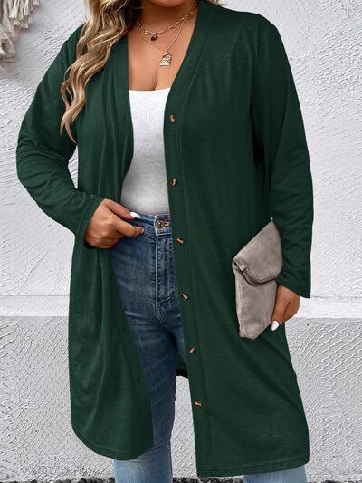 Plus Size Button Up Long Sleeve Cardigan - Immenzive
