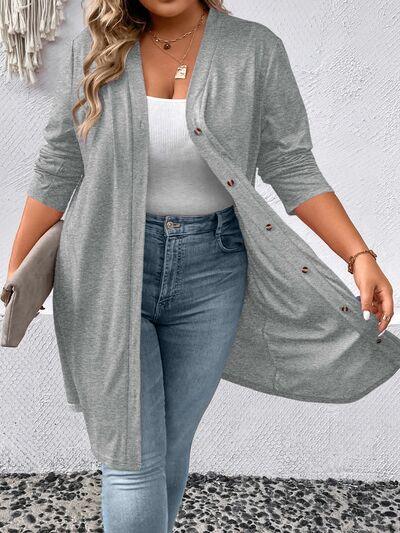 Plus Size Button Up Long Sleeve Cardigan - Immenzive