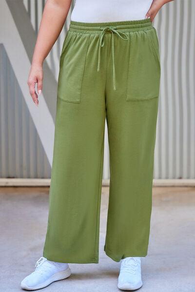 Plus Size Drawstring Straight Pants with Pockets - Immenzive