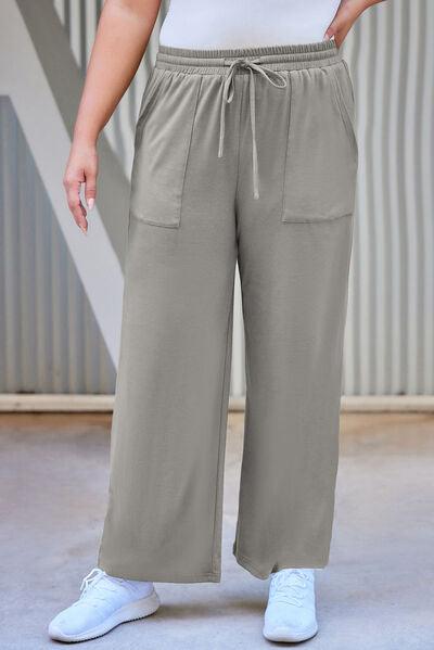 Plus Size Drawstring Straight Pants with Pockets - Immenzive