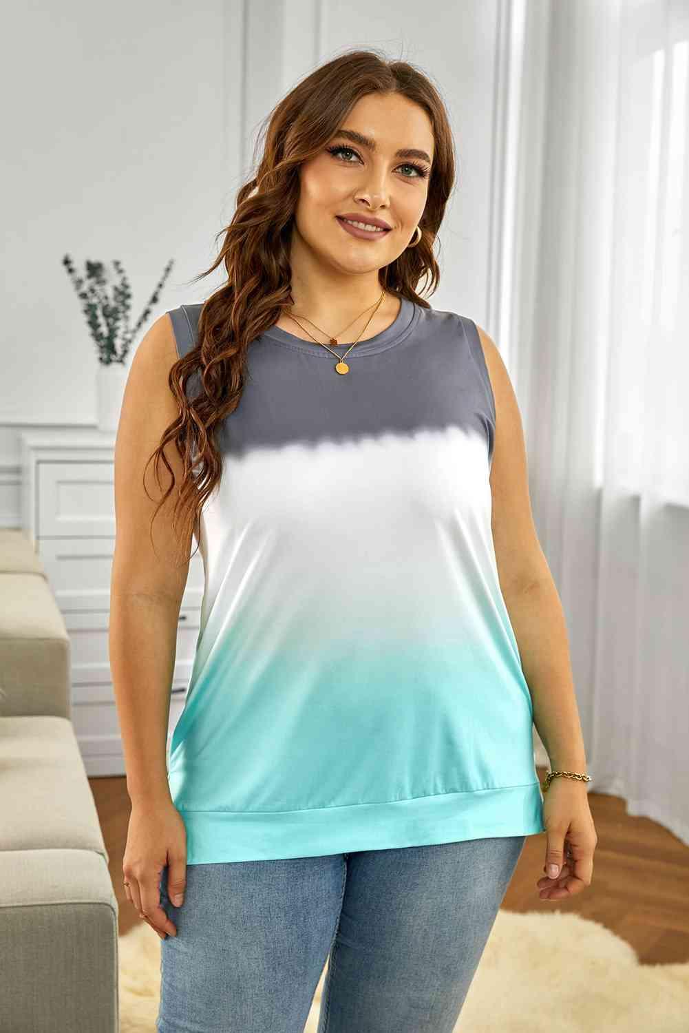 Plus Size Geometric Side Slit Tank - Immenzive