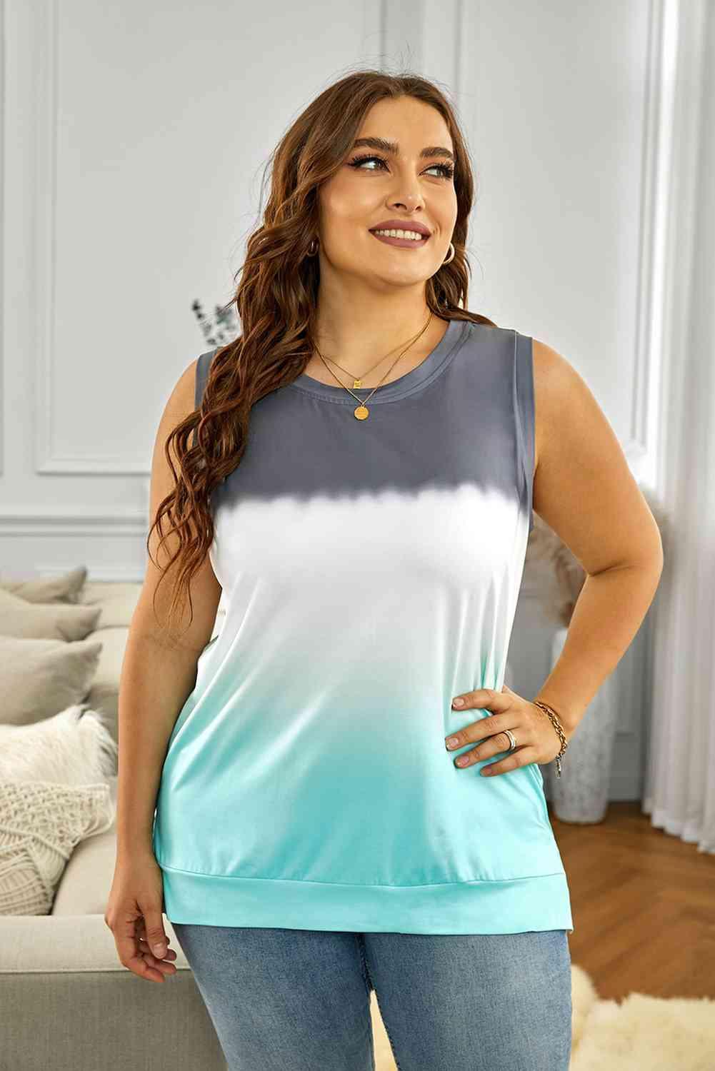 Plus Size Geometric Side Slit Tank - Immenzive