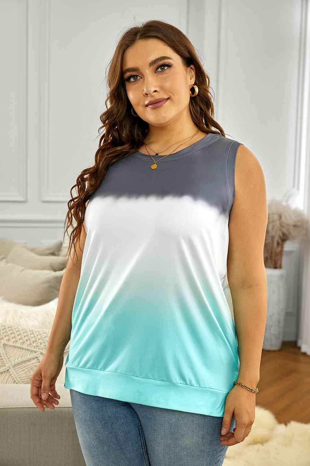 Plus Size Geometric Side Slit Tank - Immenzive