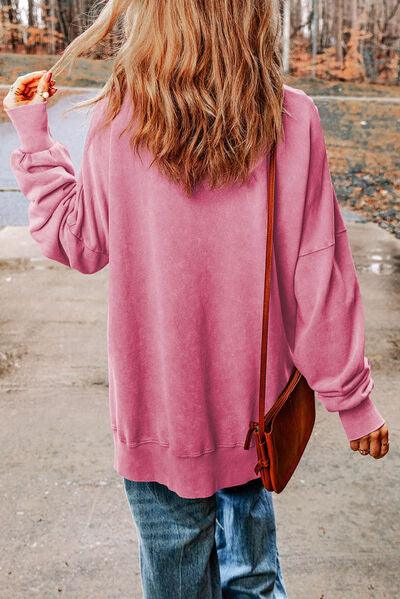 Plus Size Heart Sequin Round Neck Sweatshirt - Immenzive