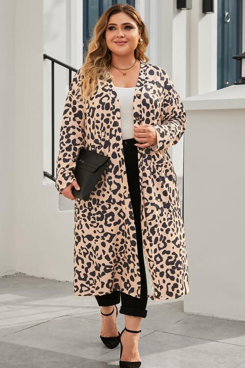 Plus Size Leopard Button Up Long Sleeve Cardigan - Immenzive