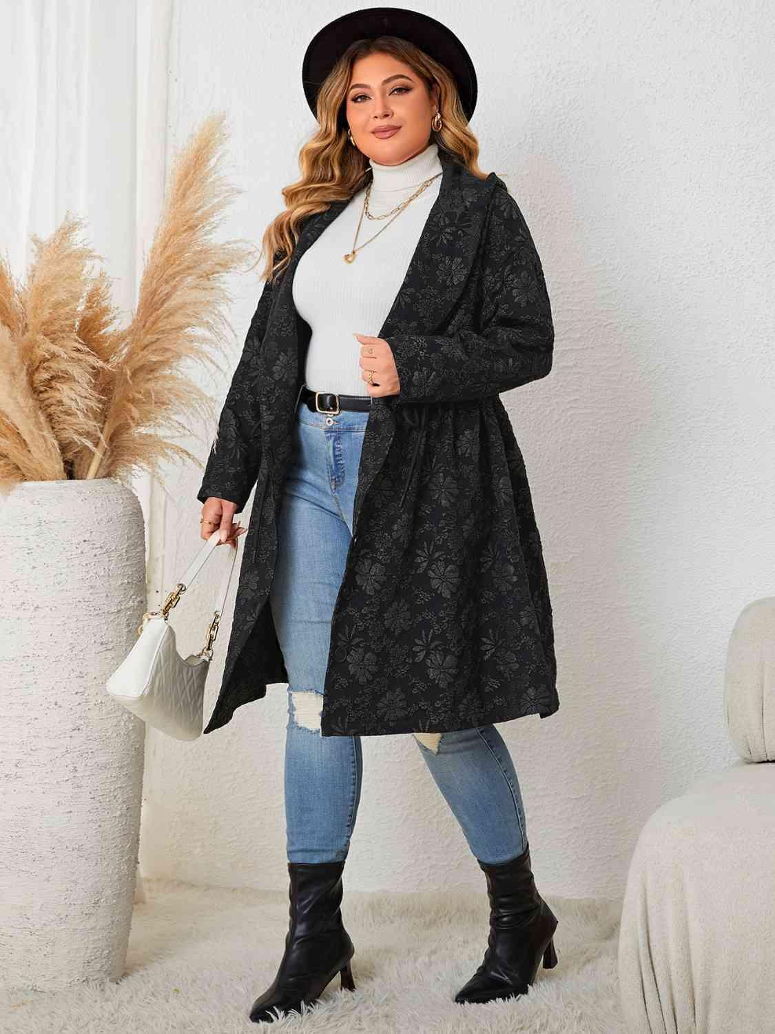 Plus Size Long Sleeve Hooded Trench Coat - Immenzive