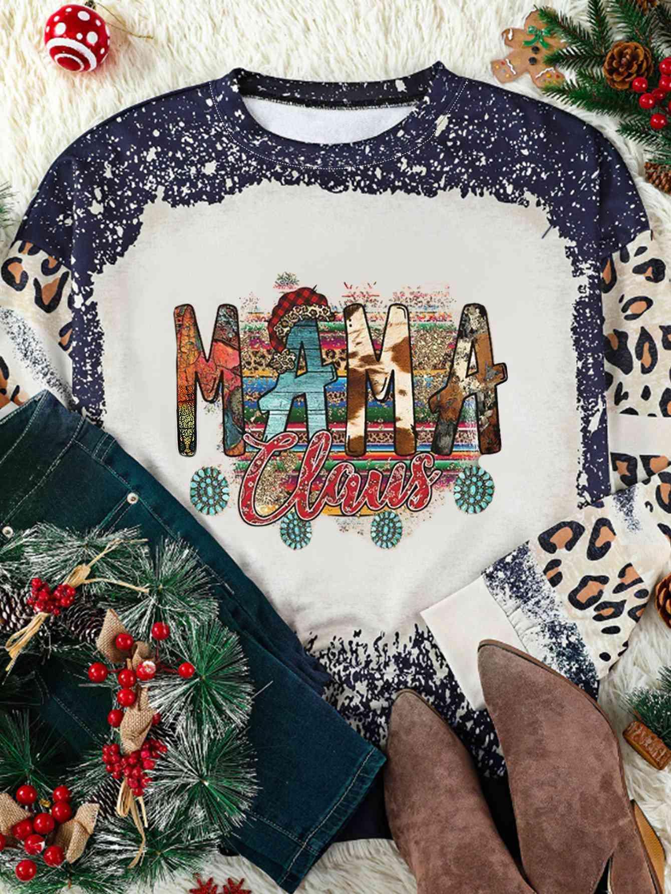 Plus Size MAMA CLAUS Graphic Long Sleeve Sweatshirt - Immenzive