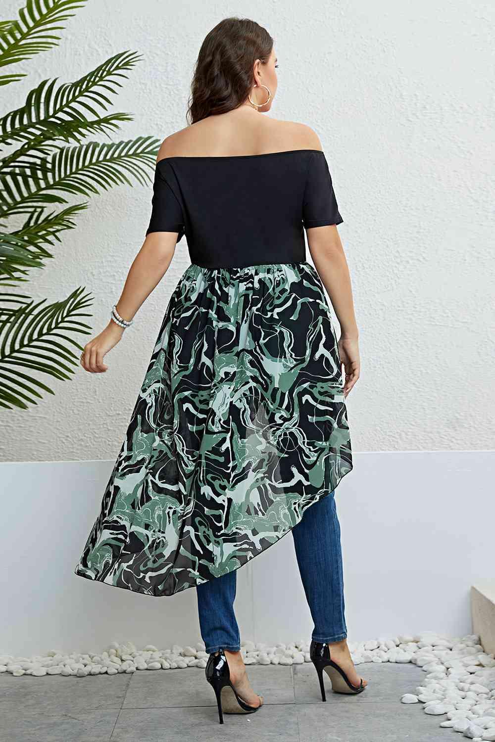 Plus Size Off-Shoulder Asymmetrical Hem Dress - Immenzive