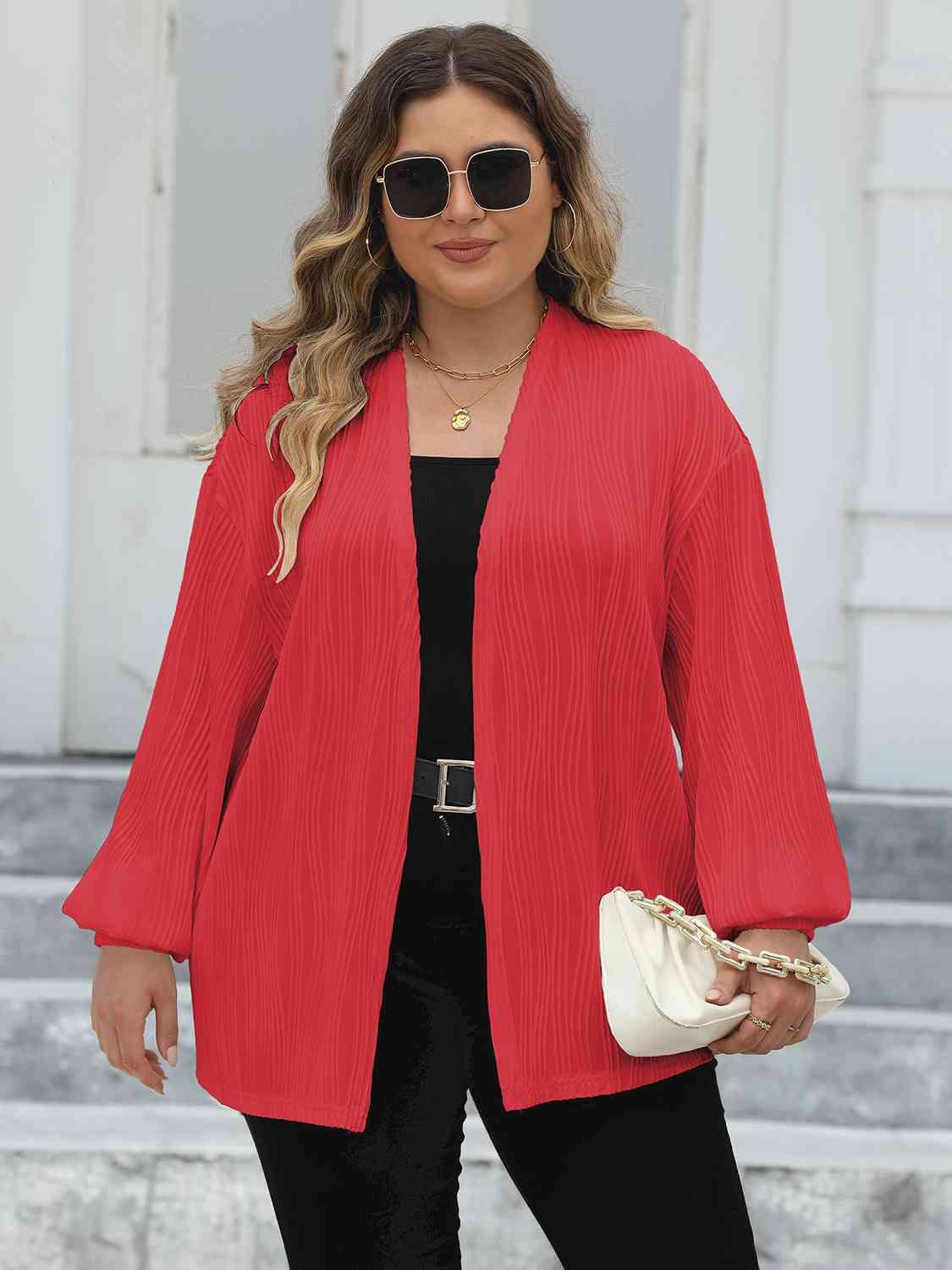 Plus Size Open Front Long Sleeve Cardigan - Immenzive
