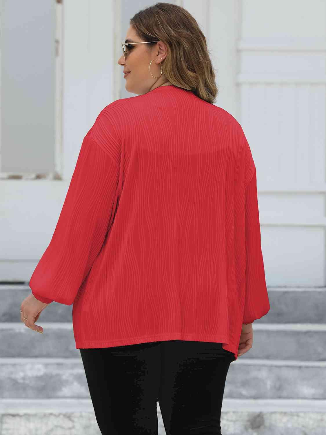 Plus Size Open Front Long Sleeve Cardigan - Immenzive