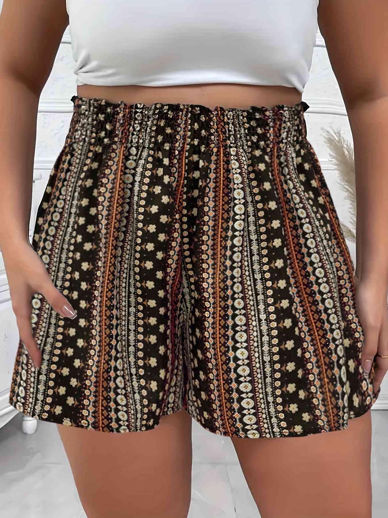 Plus Size Printed High Waist Shorts - Immenzive