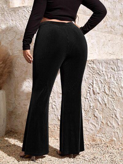 Plus Size Ribbed High Waist Flare Pants - Immenzive