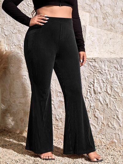 Plus Size Ribbed High Waist Flare Pants - Immenzive