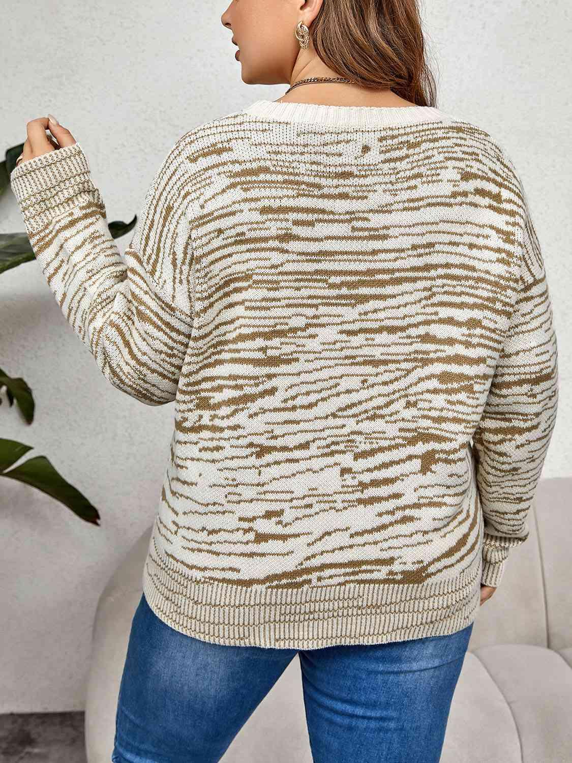 Plus Size Round Neck Long Sleeve Sweater - Immenzive