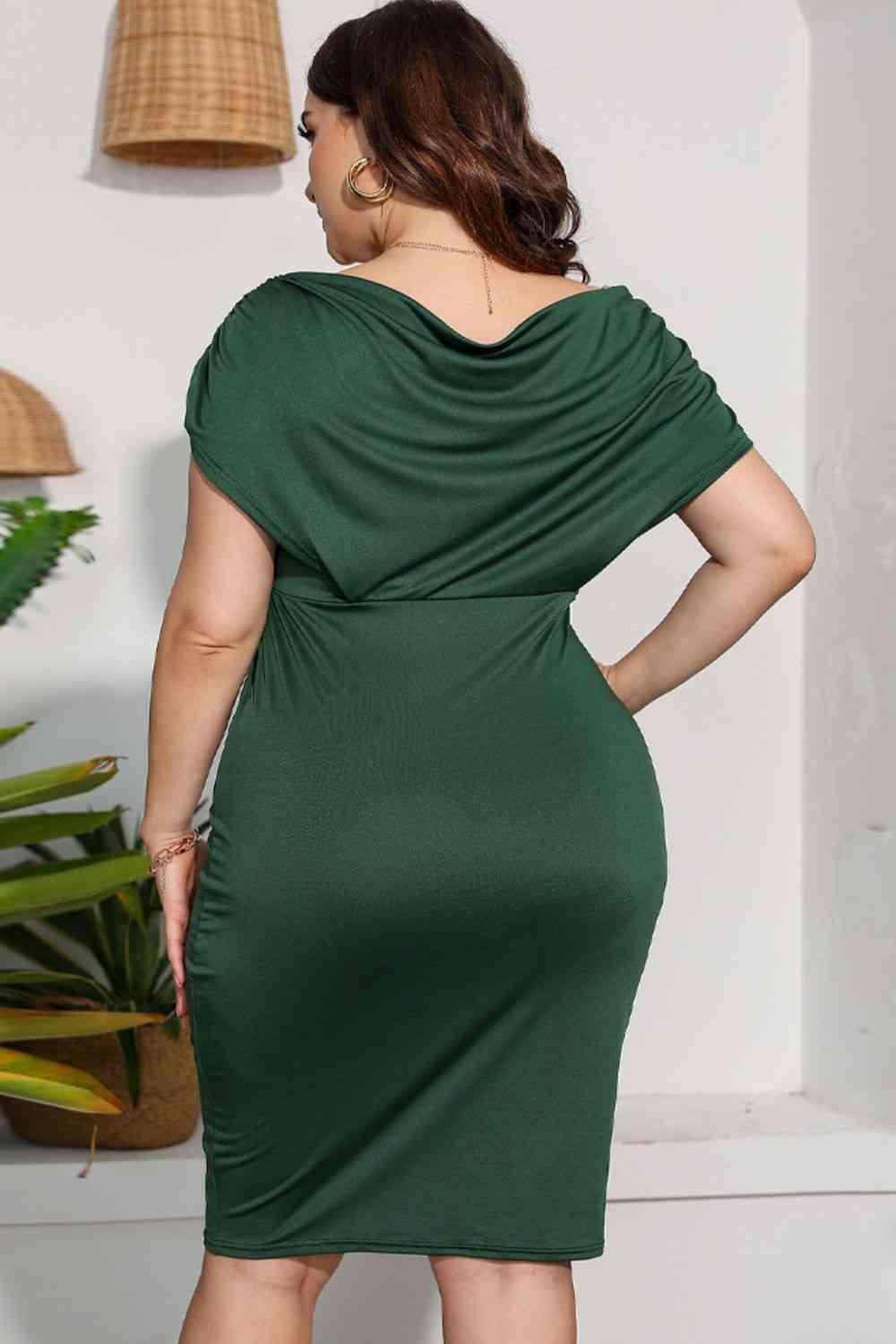 Plus Size Ruched V-Neck Dress - Immenzive