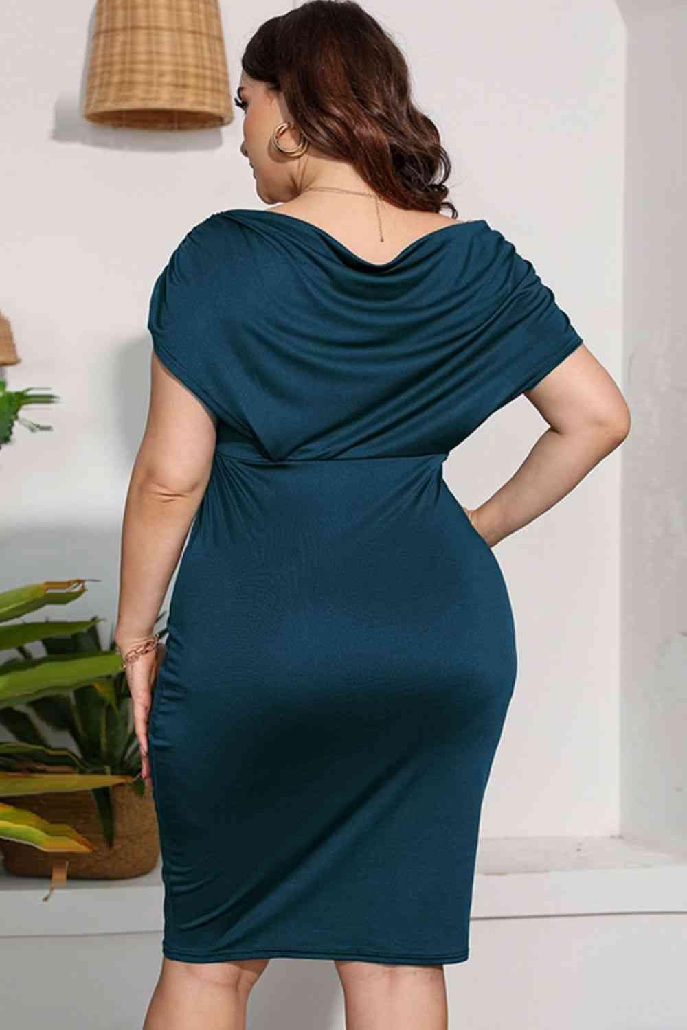 Plus Size Ruched V-Neck Dress - Immenzive