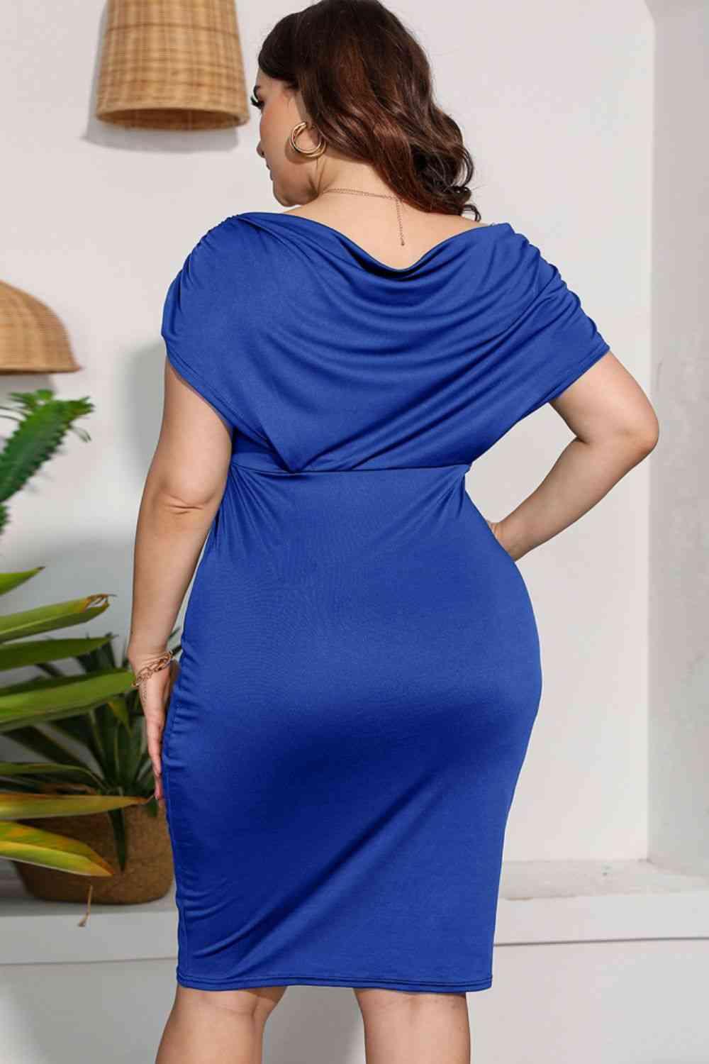 Plus Size Ruched V-Neck Dress - Immenzive