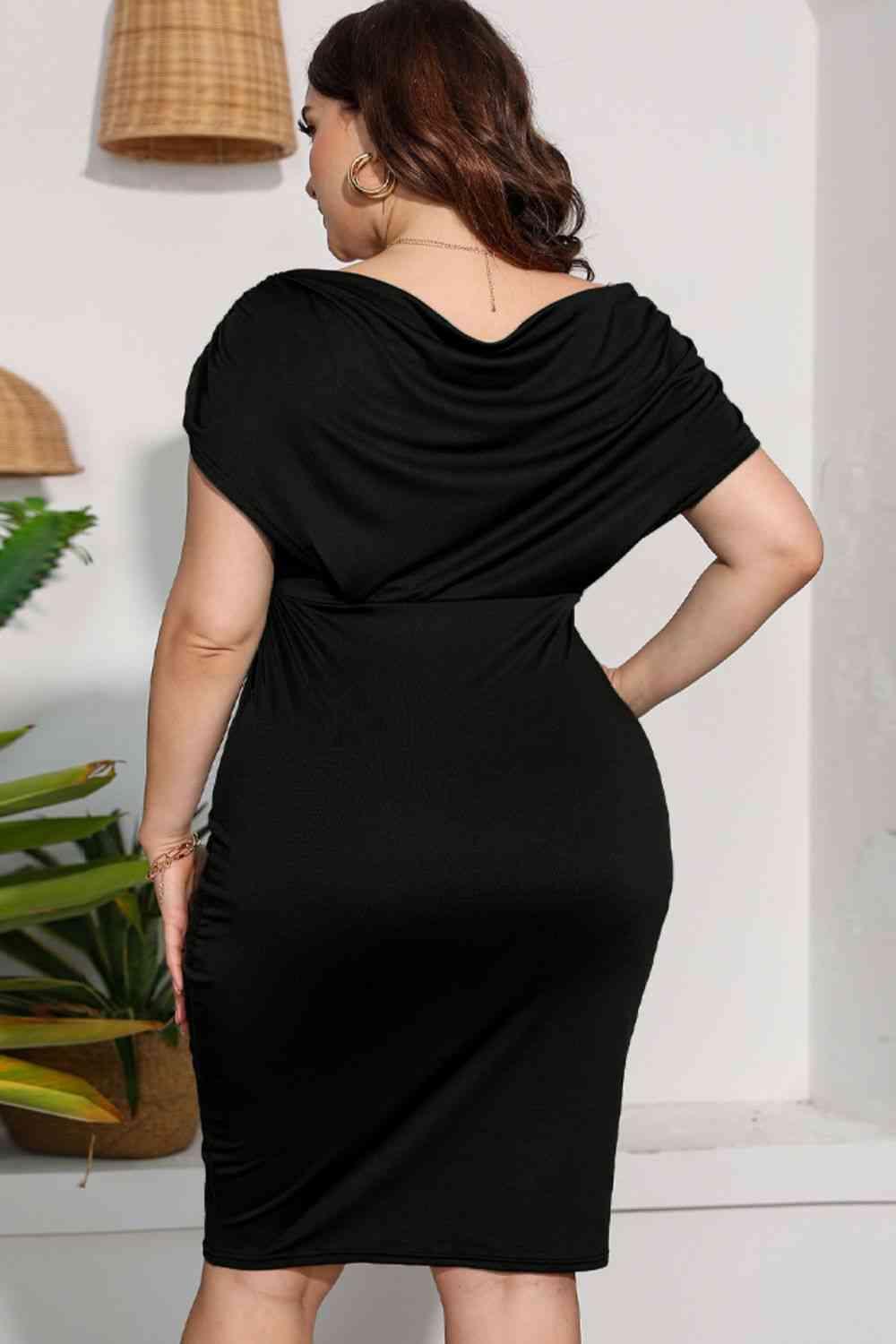 Plus Size Ruched V-Neck Dress - Immenzive